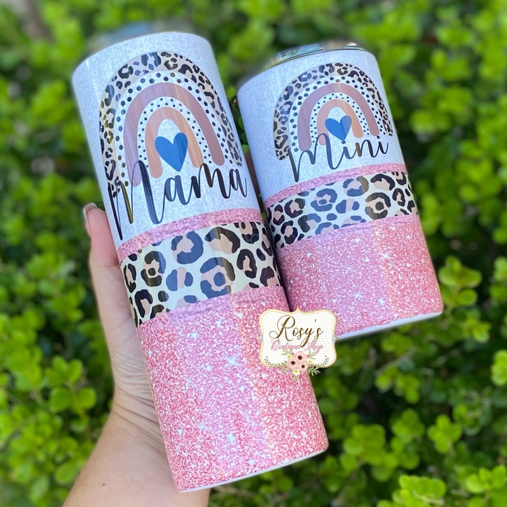 Mommy & Me Pink Leopard Tumbler Set
